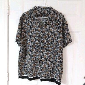 Express, Men’s Short Sleeve Geometric Button Up Casual Shirt Size XL 100% Rayon